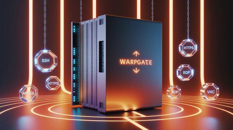 Capture d'écran de l'interface de configuration de Warpgate montrant les règles d'accès pour SSH et MySQL dans un homelab.